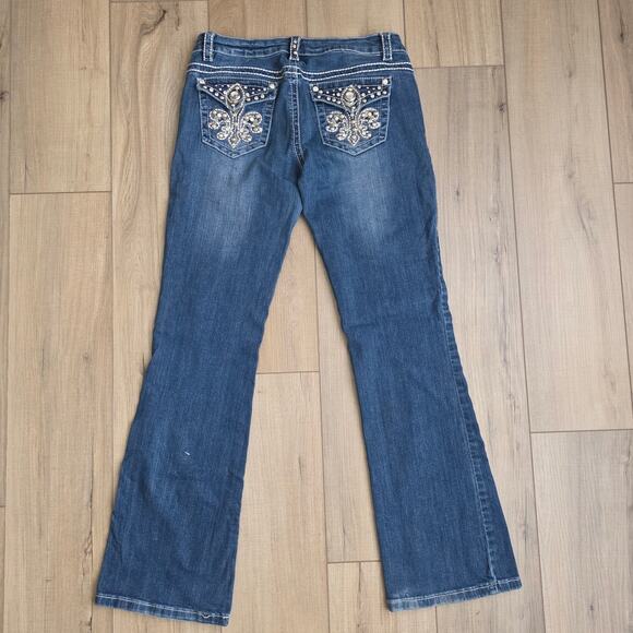 Miss Chic Jeans Bootcut Embellished Patch Pockets Jeans Junior Size 9 - Picture 2 of 8
